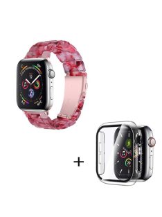   For Apple Watch Series 6 / 5 / 4 / SE / SE (2022) 40mm Watch Band 3 Beads Resin Replacement Wrist Strap with Transparent Watch Case - Hot Pink