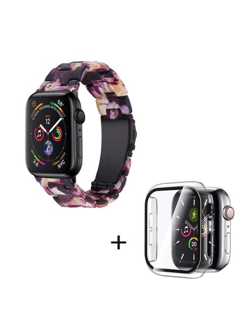 For Apple Watch Series 6 / 5 / 4 / SE / SE (2022) 40mm Watch Band 3 Beads Resin Replacement Wrist Strap with Transparent Watch Case - Purple Mix