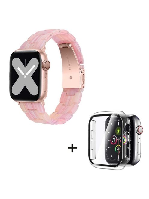 For Apple Watch Series 6 / 5 / 4 / SE / SE (2022) 40mm Watch Band 3 Beads Resin Replacement Wrist Strap with Transparent Watch Case - Silk Pink