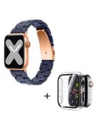 For Apple Watch Series 6 / 5 / 4 / SE / SE (2022) 44mm 3 Beads Resin Watch Band Stainless Steel Folding Clasp Strap with Transparent Watch Case - Midnight Blue