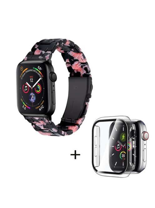 For Apple Watch Series 6 / 5 / 4 / SE / SE (2022) 44mm 3 Beads Resin Watch Strap Replacement Wrist Band with Transparent Watch Case - Black Pink Mix