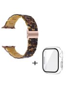 For Apple Watch Series 6 / 5 / 4 / SE / SE (2022) 44mm 3 Beads Resin Watch Strap Replacement Wrist Band with Transparent Watch Case - Leopard