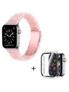 For Apple Watch Series 6 / 5 / 4 / SE / SE (2022) 44mm 3 Beads Resin Watch Strap Replacement Wrist Band with Transparent Watch Case - Pink