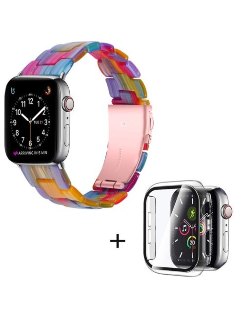 For Apple Watch Series 6 / 5 / 4 / SE / SE (2022) 44mm 3 Beads Resin Watch Strap Replacement Wrist Band with Transparent Watch Case - Rainbow