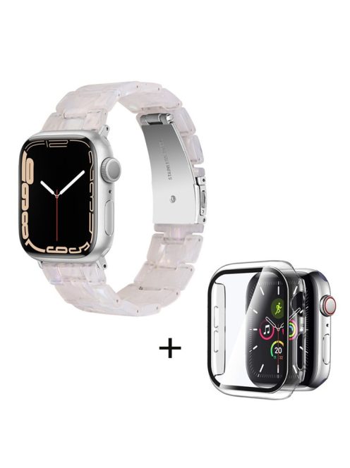 For Apple Watch Series 6 / 5 / 4 / SE / SE (2022) 44mm 3 Beads Resin Watch Strap Replacement Wrist Band with Transparent Watch Case - Shell White