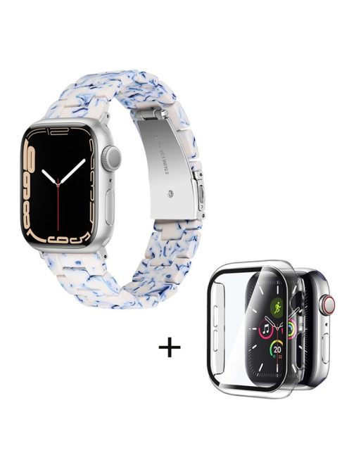 For Apple Watch Series 6 / 5 / 4 / SE / SE (2022) 44mm Replacement Watch Band 3 Beads Resin Wrist Strap with Transparent Watch Case - Blue / White