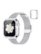 For Apple Watch Series 6 / 5 / 4 44mm / SE 44mm / SE (2022) 44mm Milanese Metal Watch Band T-shape Buckle Wrist Strap with Rhinestone Decor PC Watch Case - Silver