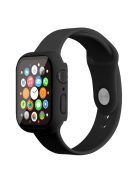 For Apple Watch Series 7 41mm Silicone Outdoor Sports Watch Band+Hard PC Case with Built-in Tempered Glass Screen Protector, Size S/M - Black