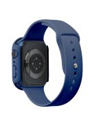 For Apple Watch Series 7 41mm Silicone Outdoor Sports Watch Band+Hard PC Case with Built-in Tempered Glass Screen Protector, Size S/M - Dark Blue