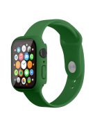 For Apple Watch Series 7 41mm Silicone Outdoor Sports Watch Band+Hard PC Case with Built-in Tempered Glass Screen Protector, Size S/M - Dark Green