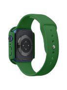 For Apple Watch Series 7 41mm Silicone Outdoor Sports Watch Band+Hard PC Case with Built-in Tempered Glass Screen Protector, Size S/M - Dark Green