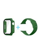 For Apple Watch Series 7 41mm Silicone Outdoor Sports Watch Band+Hard PC Case with Built-in Tempered Glass Screen Protector, Size S/M - Dark Green