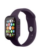 For Apple Watch Series 7 41mm Silicone Outdoor Sports Watch Band+Hard PC Case with Built-in Tempered Glass Screen Protector, Size S/M - Dark Purple