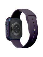 For Apple Watch Series 7 41mm Silicone Outdoor Sports Watch Band+Hard PC Case with Built-in Tempered Glass Screen Protector, Size S/M - Dark Purple