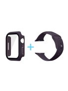 For Apple Watch Series 7 41mm Silicone Outdoor Sports Watch Band+Hard PC Case with Built-in Tempered Glass Screen Protector, Size S/M - Dark Purple