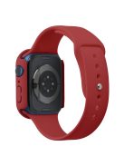 For Apple Watch Series 7 41mm Silicone Outdoor Sports Watch Band+Hard PC Case with Built-in Tempered Glass Screen Protector, Size S/M - Dark Red