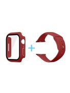 For Apple Watch Series 7 41mm Silicone Outdoor Sports Watch Band+Hard PC Case with Built-in Tempered Glass Screen Protector, Size S/M - Dark Red