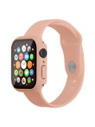 For Apple Watch Series 7 41mm Silicone Outdoor Sports Watch Band+Hard PC Case with Built-in Tempered Glass Screen Protector, Size S/M - Deep Pink