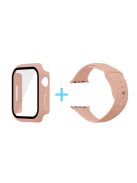 For Apple Watch Series 7 41mm Silicone Outdoor Sports Watch Band+Hard PC Case with Built-in Tempered Glass Screen Protector, Size S/M - Deep Pink