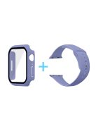 For Apple Watch Series 7 41mm Silicone Outdoor Sports Watch Band+Hard PC Case with Built-in Tempered Glass Screen Protector, Size S/M - England Lavender