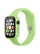 For Apple Watch Series 7 41mm Silicone Outdoor Sports Watch Band+Hard PC Case with Built-in Tempered Glass Screen Protector, Size S/M - Green