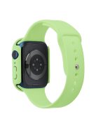 For Apple Watch Series 7 41mm Silicone Outdoor Sports Watch Band+Hard PC Case with Built-in Tempered Glass Screen Protector, Size S/M - Green