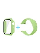 For Apple Watch Series 7 41mm Silicone Outdoor Sports Watch Band+Hard PC Case with Built-in Tempered Glass Screen Protector, Size S/M - Green