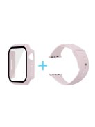 For Apple Watch Series 7 41mm Silicone Outdoor Sports Watch Band+Hard PC Case with Built-in Tempered Glass Screen Protector, Size S/M - Lavender