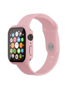 For Apple Watch Series 7 41mm Silicone Outdoor Sports Watch Band+Hard PC Case with Built-in Tempered Glass Screen Protector, Size S/M - Light Pink