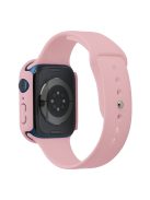 For Apple Watch Series 7 41mm Silicone Outdoor Sports Watch Band+Hard PC Case with Built-in Tempered Glass Screen Protector, Size S/M - Light Pink