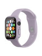 For Apple Watch Series 7 41mm Silicone Outdoor Sports Watch Band+Hard PC Case with Built-in Tempered Glass Screen Protector, Size S/M - Light Purple