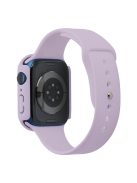 For Apple Watch Series 7 41mm Silicone Outdoor Sports Watch Band+Hard PC Case with Built-in Tempered Glass Screen Protector, Size S/M - Light Purple