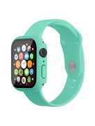 For Apple Watch Series 7 41mm Silicone Outdoor Sports Watch Band+Hard PC Case with Built-in Tempered Glass Screen Protector, Size S/M - Mint Green