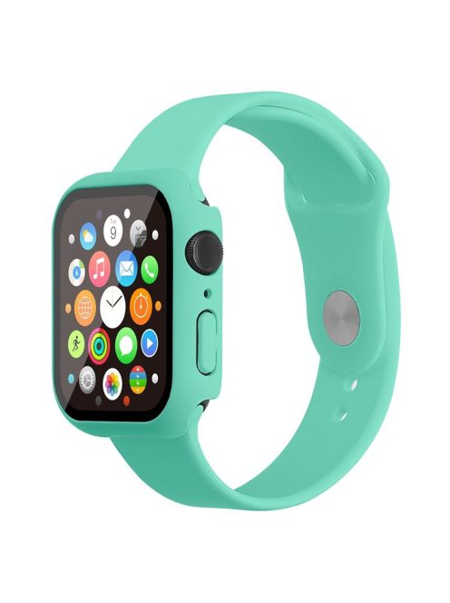 For Apple Watch Series 7 41mm Silicone Outdoor Sports Watch Band+Hard PC Case with Built-in Tempered Glass Screen Protector, Size S/M - Mint Green