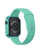 For Apple Watch Series 7 41mm Silicone Outdoor Sports Watch Band+Hard PC Case with Built-in Tempered Glass Screen Protector, Size S/M - Mint Green