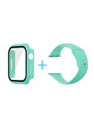 For Apple Watch Series 7 41mm Silicone Outdoor Sports Watch Band+Hard PC Case with Built-in Tempered Glass Screen Protector, Size S/M - Mint Green