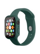 For Apple Watch Series 7 41mm Silicone Outdoor Sports Watch Band+Hard PC Case with Built-in Tempered Glass Screen Protector, Size S/M - Olive Green