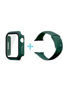 For Apple Watch Series 7 41mm Silicone Outdoor Sports Watch Band+Hard PC Case with Built-in Tempered Glass Screen Protector, Size S/M - Olive Green