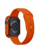 For Apple Watch Series 7 41mm Silicone Outdoor Sports Watch Band+Hard PC Case with Built-in Tempered Glass Screen Protector, Size S/M - Orange