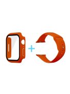 For Apple Watch Series 7 41mm Silicone Outdoor Sports Watch Band+Hard PC Case with Built-in Tempered Glass Screen Protector, Size S/M - Orange