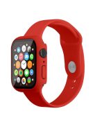 For Apple Watch Series 7 41mm Silicone Outdoor Sports Watch Band+Hard PC Case with Built-in Tempered Glass Screen Protector, Size S/M - Red