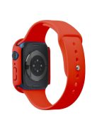 For Apple Watch Series 7 41mm Silicone Outdoor Sports Watch Band+Hard PC Case with Built-in Tempered Glass Screen Protector, Size S/M - Red