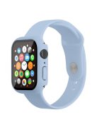 For Apple Watch Series 7 41mm Silicone Outdoor Sports Watch Band+Hard PC Case with Built-in Tempered Glass Screen Protector, Size S/M - Sky Blue