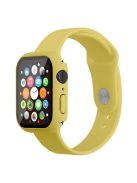 For Apple Watch Series 7 41mm Silicone Outdoor Sports Watch Band+Hard PC Case with Built-in Tempered Glass Screen Protector, Size S/M - Yellow