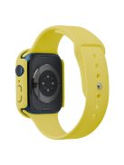 For Apple Watch Series 7 41mm Silicone Outdoor Sports Watch Band+Hard PC Case with Built-in Tempered Glass Screen Protector, Size S/M - Yellow