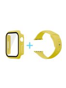 For Apple Watch Series 7 41mm Silicone Outdoor Sports Watch Band+Hard PC Case with Built-in Tempered Glass Screen Protector, Size S/M - Yellow