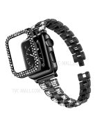 For Apple Watch Series 7 45mm 2-in-1 Design Stainless Steel Rhinestone Thread Watch Strap + Anti-drop Hard PC Watch Case - Black/Black