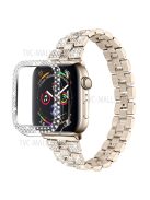 For Apple Watch Series 7 45mm 2-in-1 Design Stainless Steel Rhinestone Thread Watch Strap + Anti-drop Hard PC Watch Case - Gold/Transparent