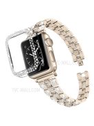 For Apple Watch Series 7 45mm 2-in-1 Design Stainless Steel Rhinestone Thread Watch Strap + Anti-drop Hard PC Watch Case - Gold/Transparent