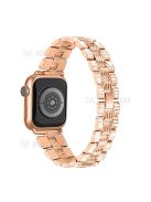 For Apple Watch Series 7 45mm 2-in-1 Design Stainless Steel Rhinestone Thread Watch Strap + Anti-drop Hard PC Watch Case - Rose Gold/Rose Gold